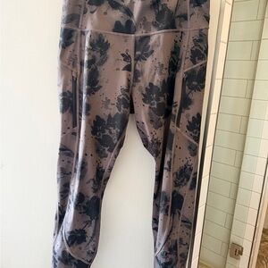 Athleta Floral Print Leggings in Gray and Black